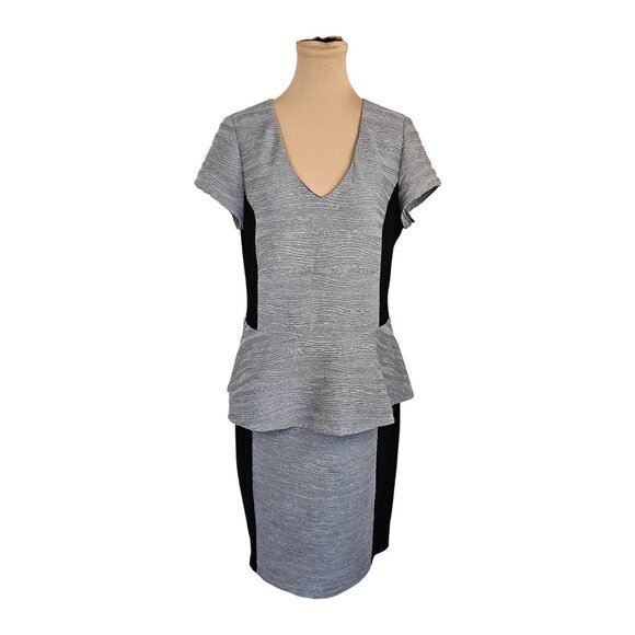 Joseph Ribkoff Grey Ribbed Detail and Black Paneling Dress Sz 14 - Picture 1 of 7